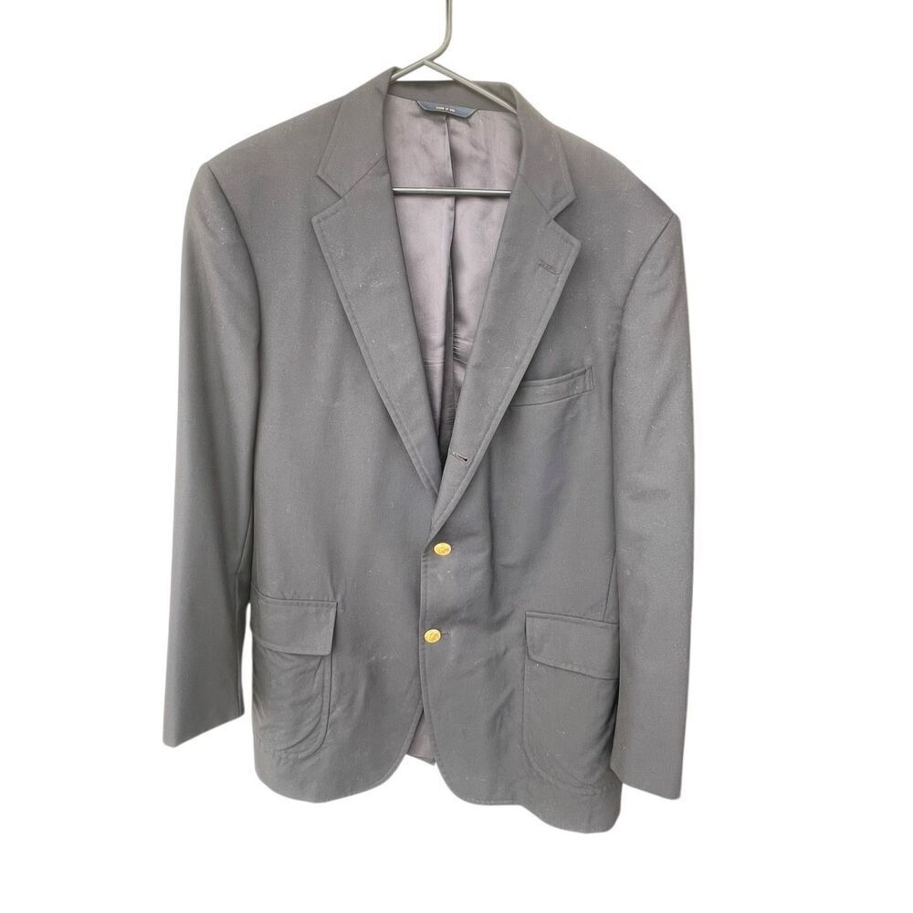 Brooks Brothers Madison Loro Piana Wool Blazer Mens 43 black Gold Buttons